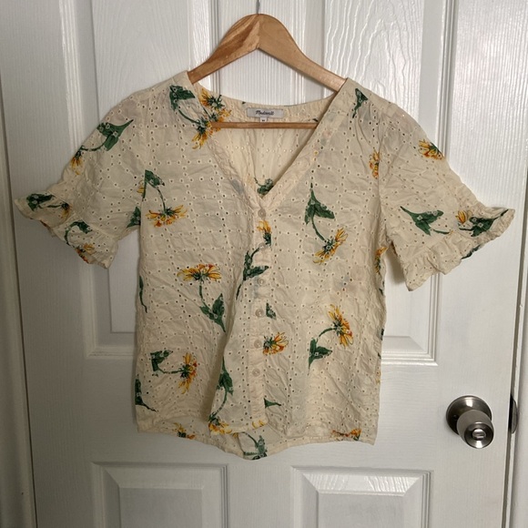 Madewell Eyelet Village Floral Ruffle Sleeve Top - Picture 2 of 6